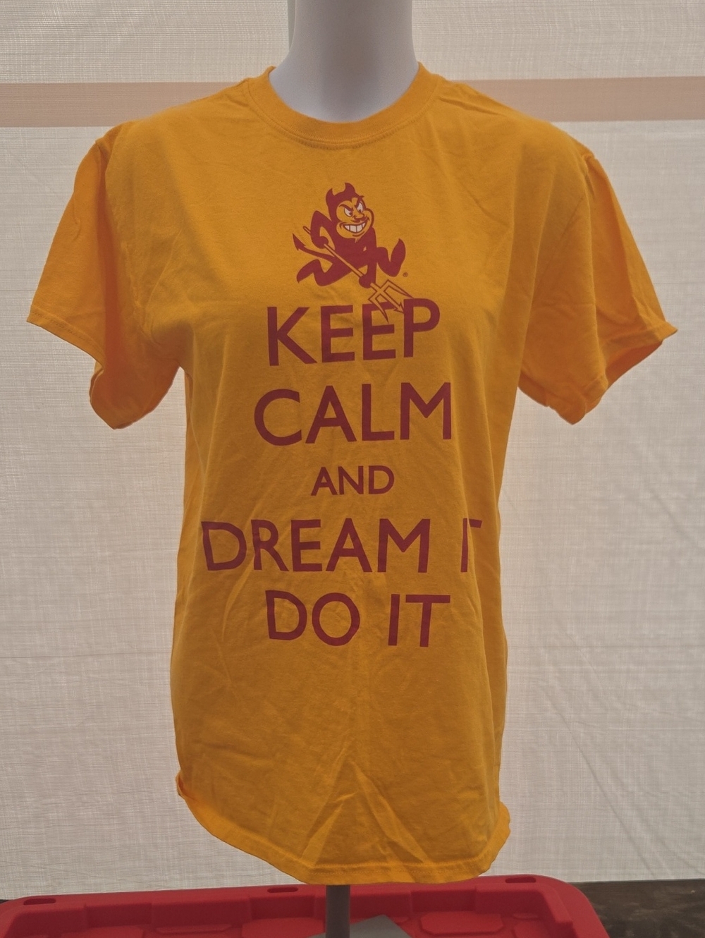 Gildan Yellow Short Sleeve Tee with Maroon Graphic